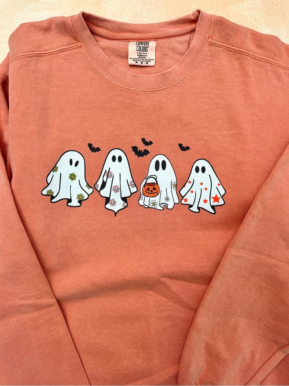 New Halloween Ghost Sweatshirt Comfort Colors Crewneck Cute Retro Ghost Graphic - Picture 2 of 5